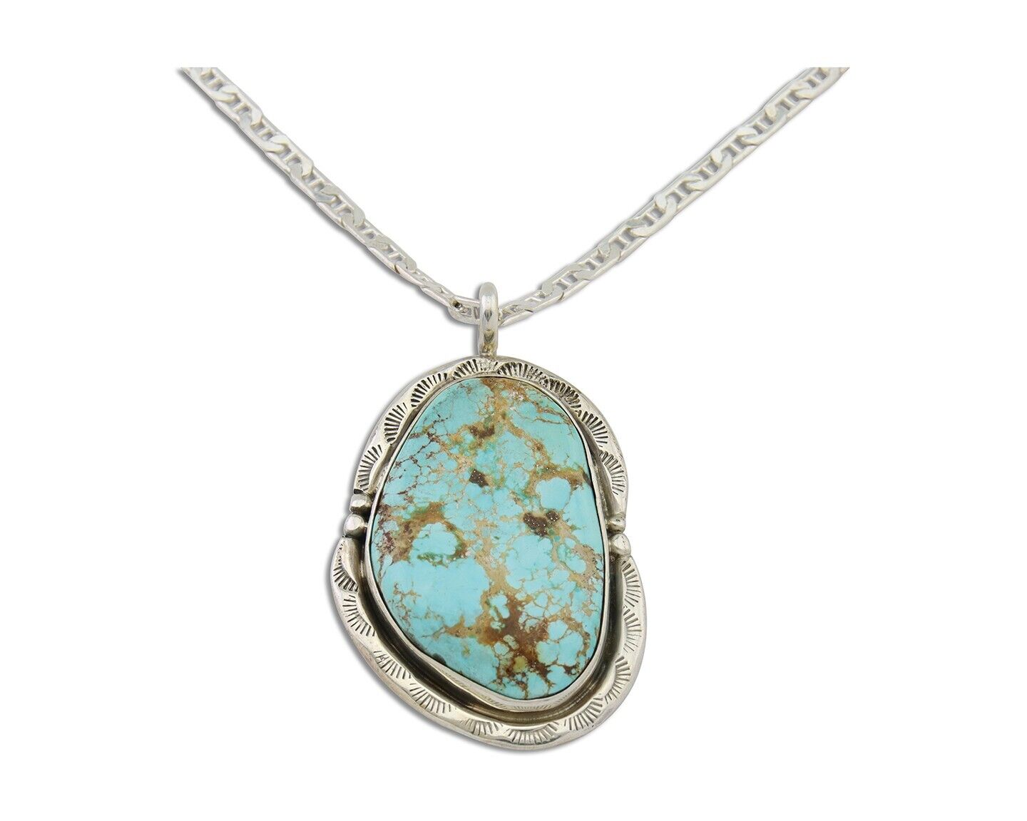 Navajo Necklace 925 Silver Blue Turquoise Artist Signed Fred Guerro C.80's