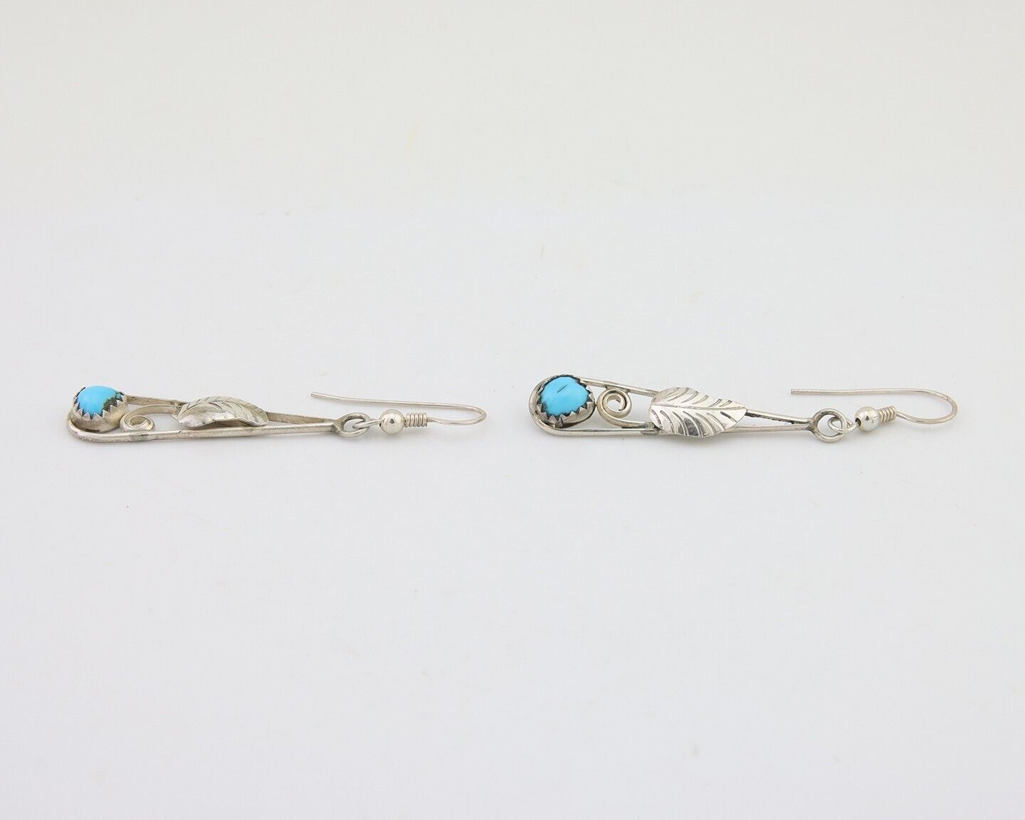 Navajo Dangle Earrings 925 Silver Natural Blue Turquoise Artist Signed JB C.80's