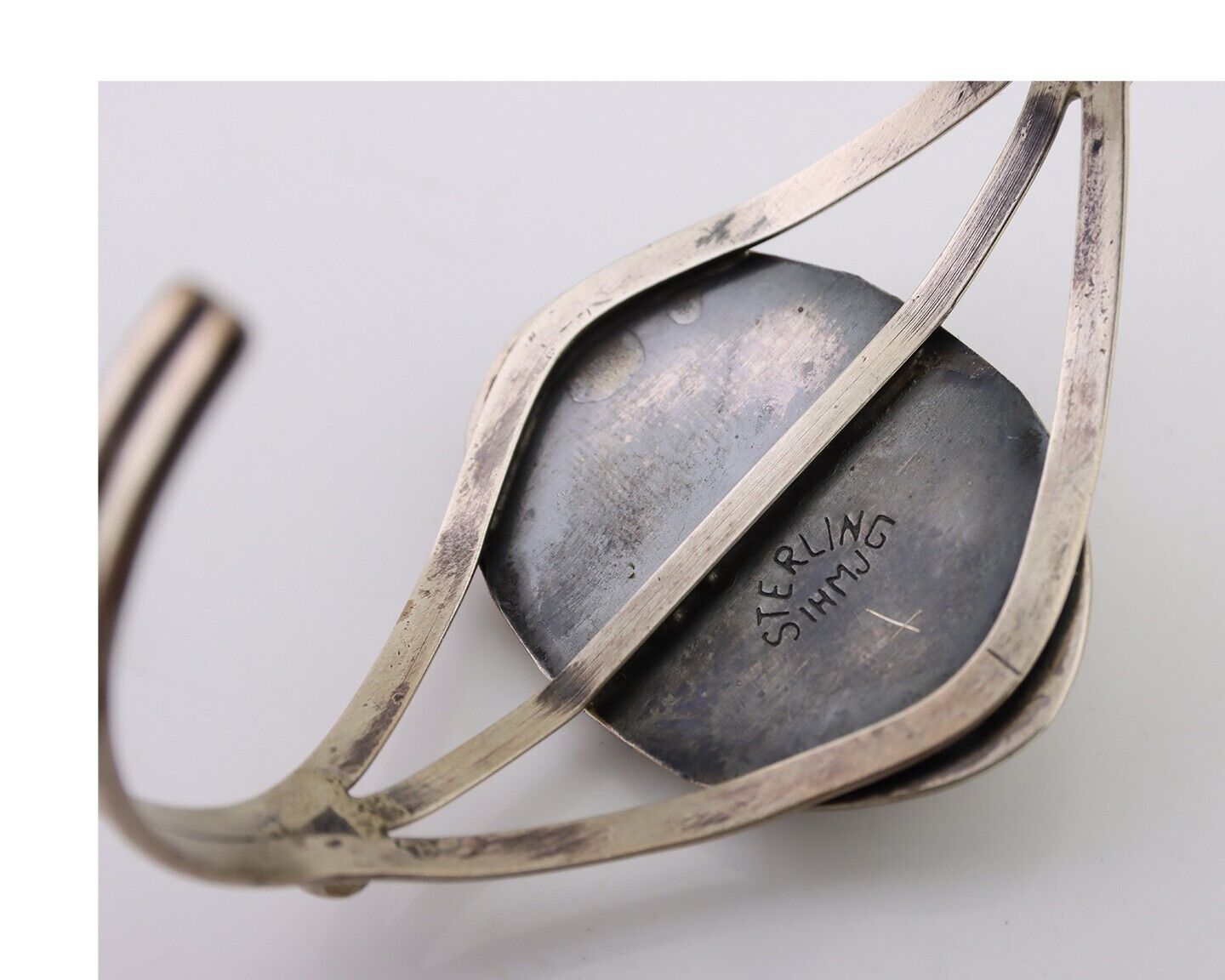 Navajo Bracelet 925 Silver Sleeping Beauty Turquoise Signed IHMJ C.80's