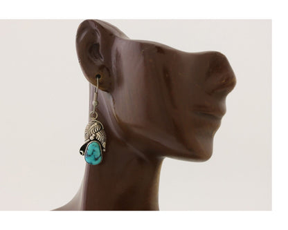 Navajo Handmade Earrings 925 Silver Natural Turquoise Native Artist C.80's
