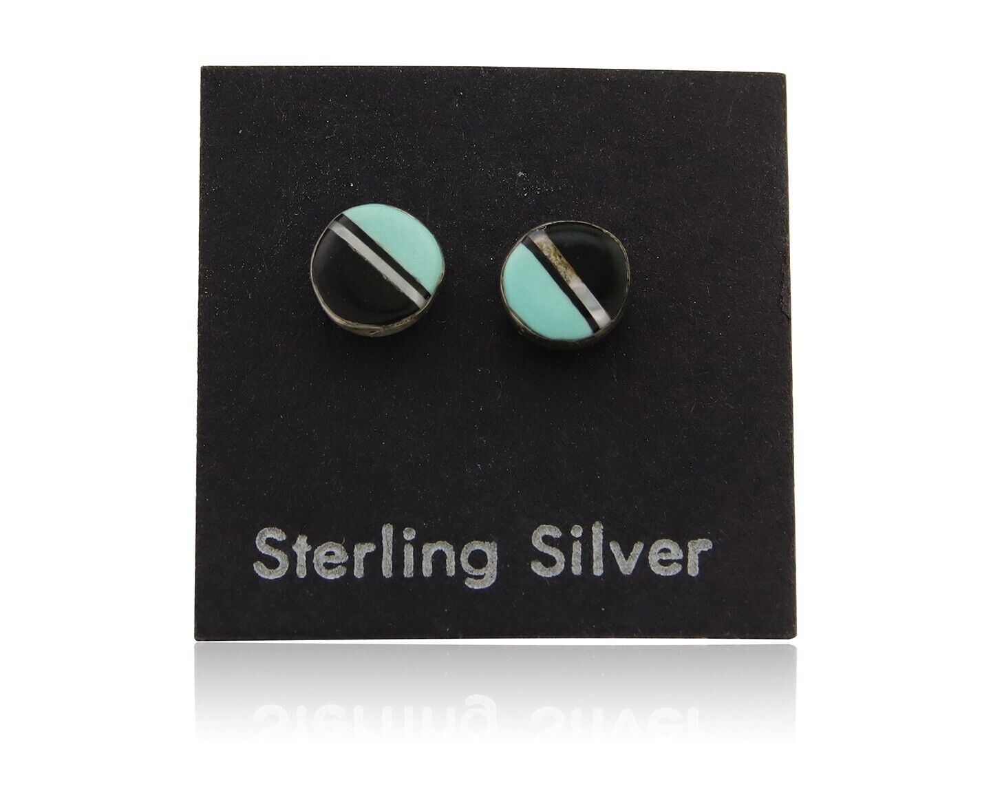 Navajo Earrings 925 Silver Inlaid Natural Onyx & Turquoise Native American C.80s