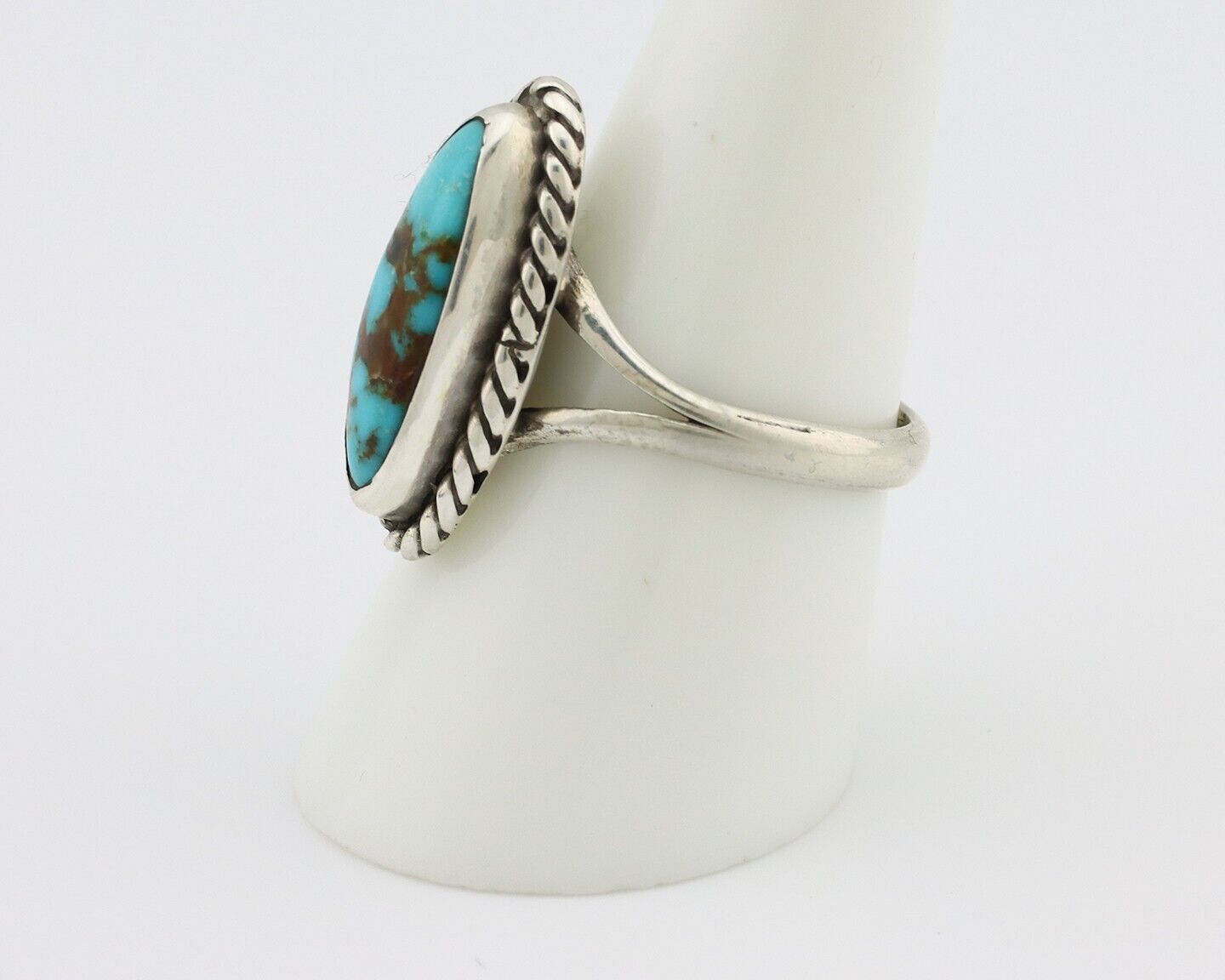 Navajo Ring 925 Silver Kingman Turquoise Native American Artist C.80's