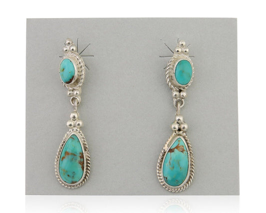 Navajo Dangle Earrings 925 Silver Sleeping Beauty Turquoise Native Artist C.80's