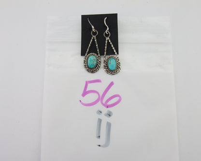 Navajo Dangle Earrings 925 Silver Natural Blue Turquoise Native Artist C.80's
