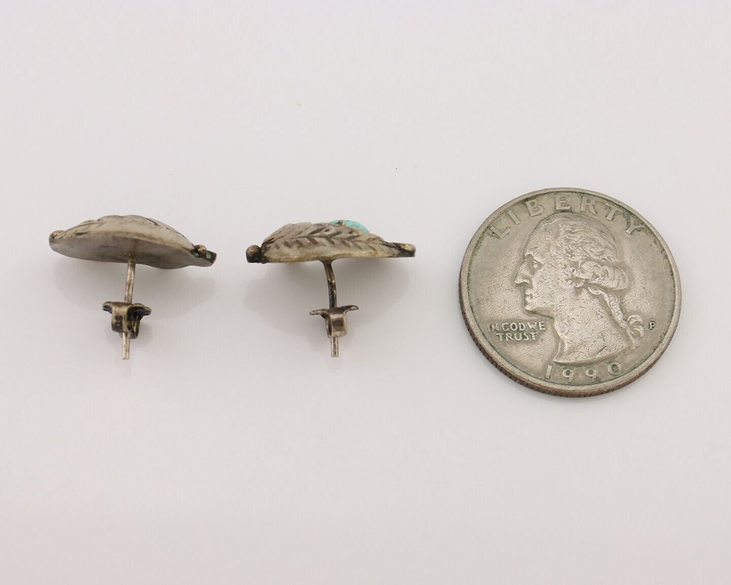 Navajo Earrings 925 Silver Natural Turquoise Native American Artist C.80's