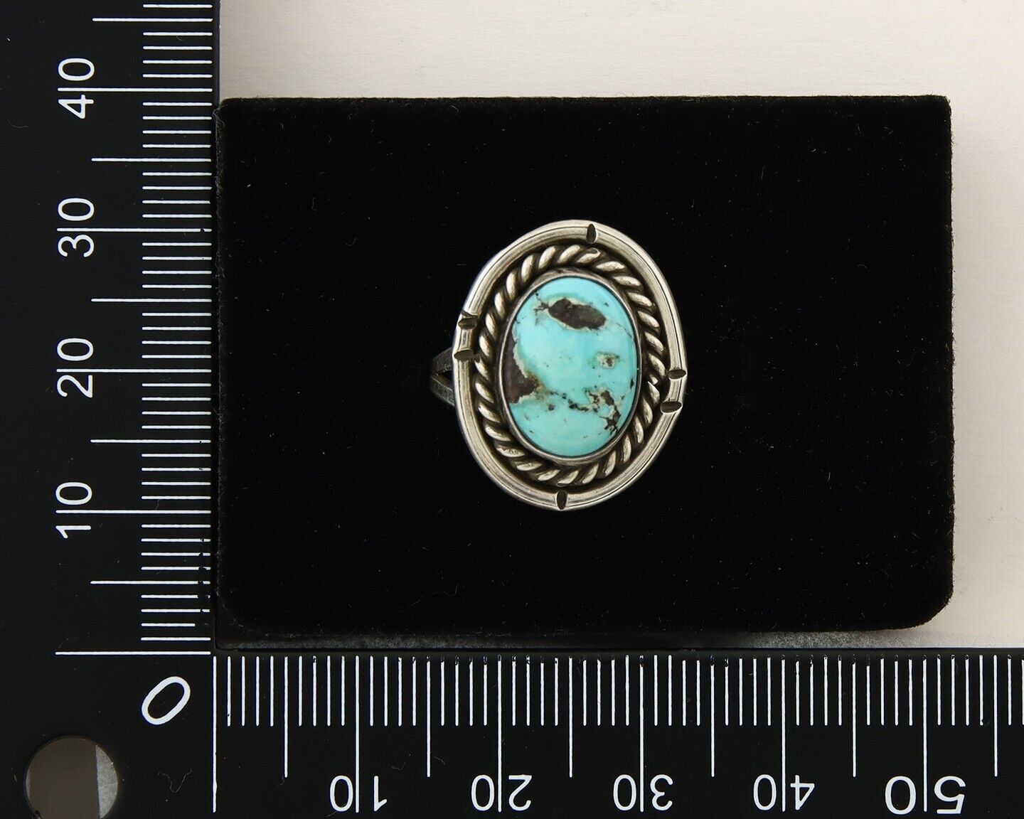 Navajo Ring 925 Sterling Natural Mined Arizona Arist Turquoise C.80's Size 6.0