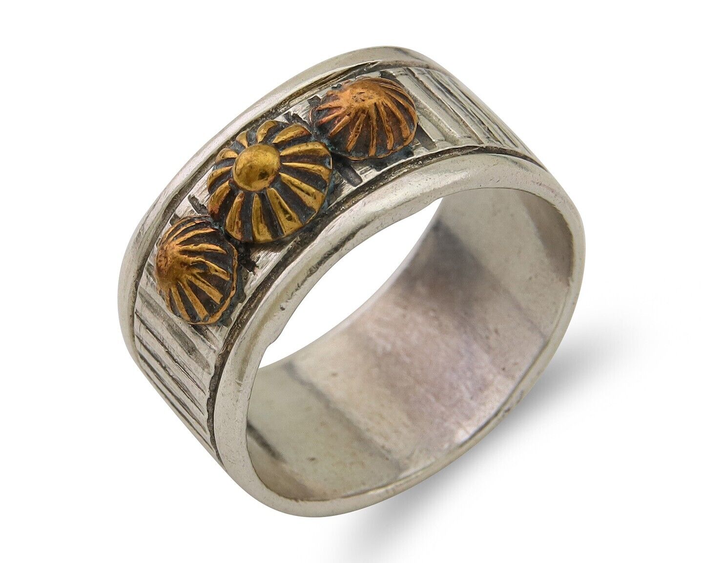 Navajo Handmade Ring 925 Silver & Gold Signed Kee Nataani C.80's