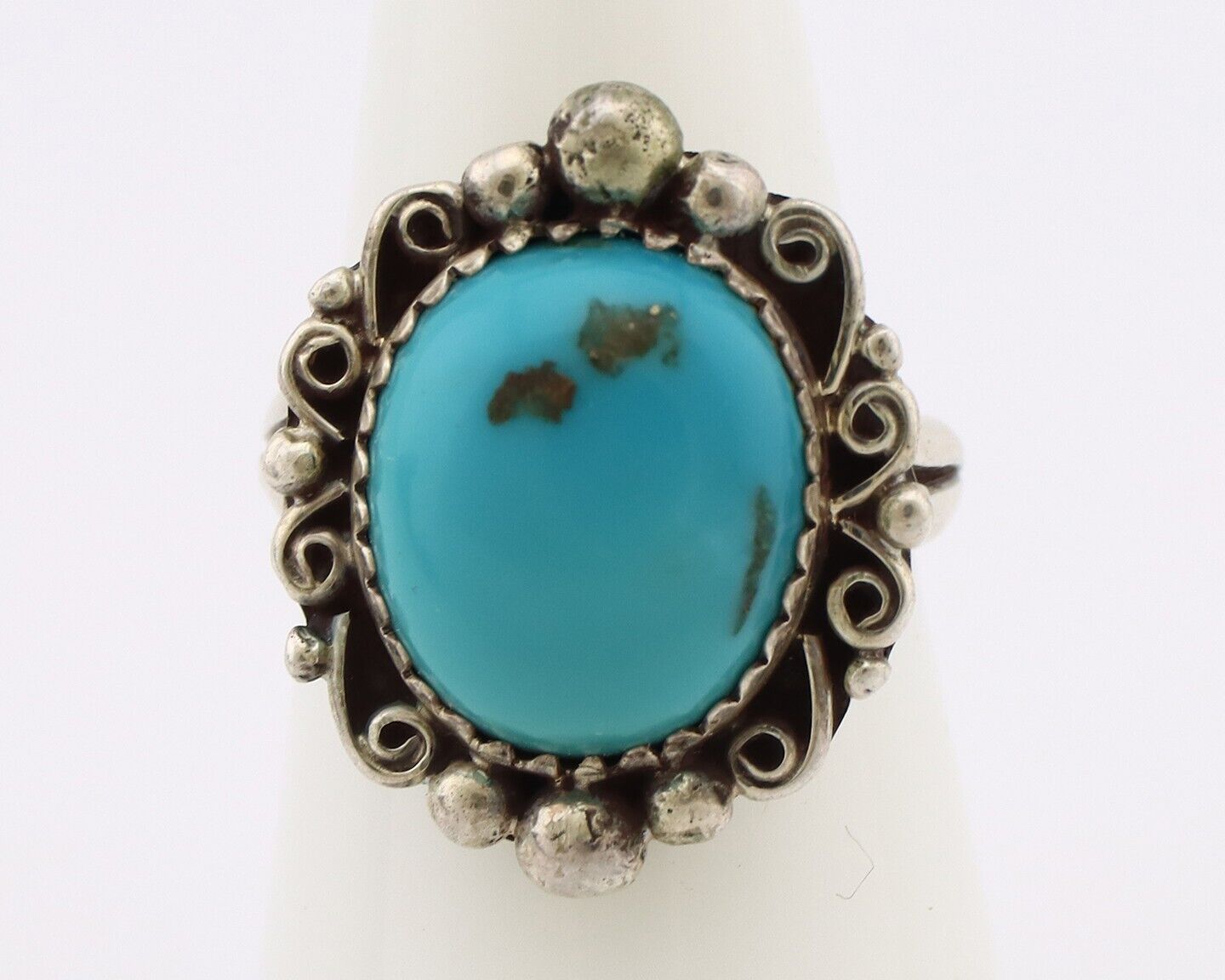 Navajo Ring .925 Silver Natural Blue Turquoise Artist Signed Billy Eagle C.80's