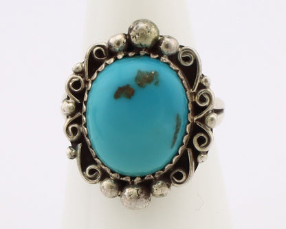 Navajo Ring .925 Silver Natural Blue Turquoise Artist Signed Billy Eagle C.80's
