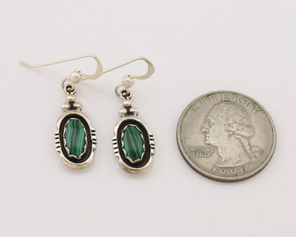 Navajo Dangle Earrings 925 Silver Natural Malachite Native American Artist C.80s