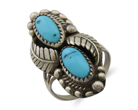 Navajo Ring 925 Silver Natural Blue Turquoise Native Artist Signed SC C.80's