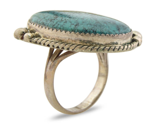 Navajo Ring 925 Sterling Spiderweb Blue Turquoise Native Artist C.80's Size 9.0