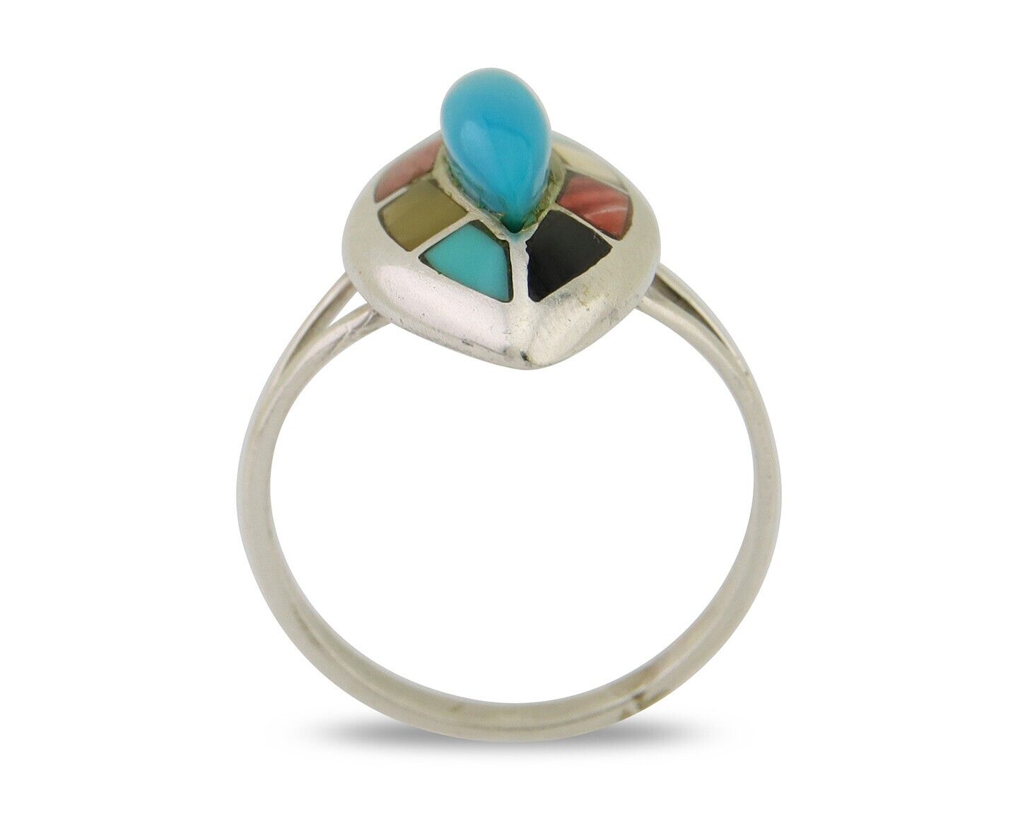 Navajo Ring 925 Silver Turquoise Shell Onyx Spiney Oyster Native Artist C80's