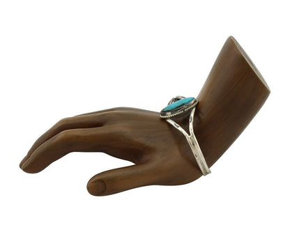 Navajo Bracelet 925 Silver Natural Blue Turquoise Artist Signed LB C.80's