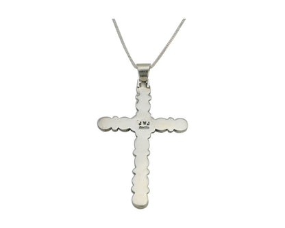 Navajo Cross Necklace 925 Silver Blue Turquoise Artist Signed JWJ C.80's
