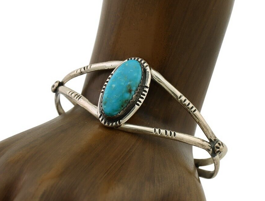 Navajo Bracelet 925 Silver Kingman Turquoise Artist Signed IJC C.80's