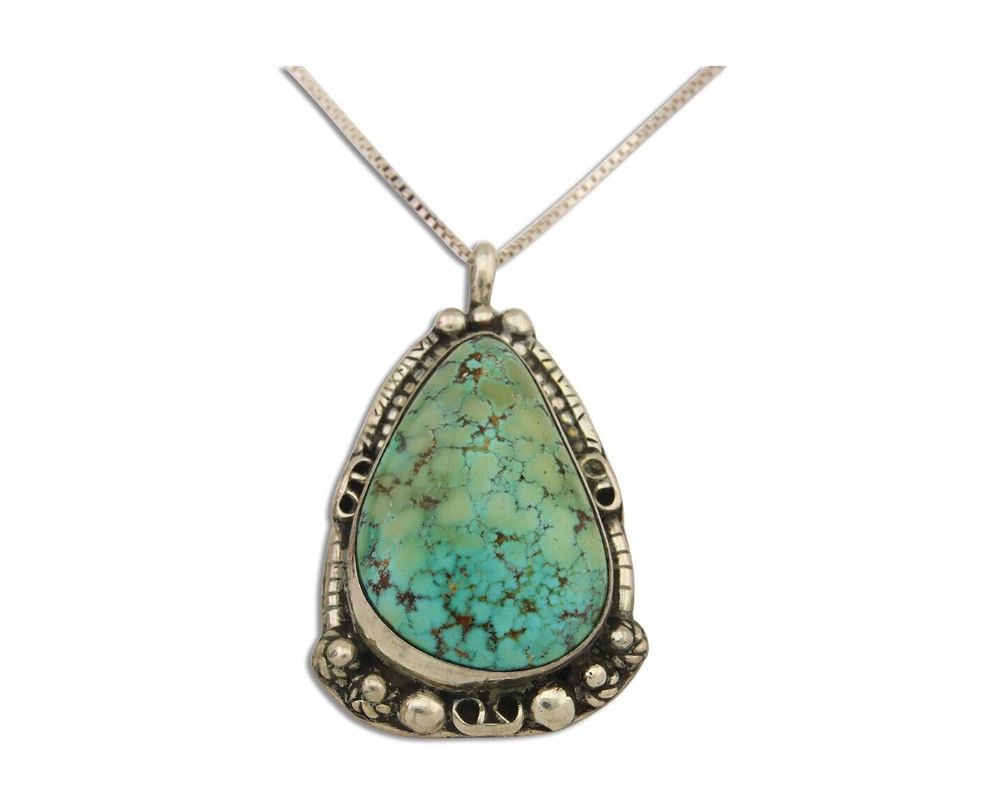 Navajo Necklace 925 Silver Natural Turquoise Artist Signed Jian C.80's