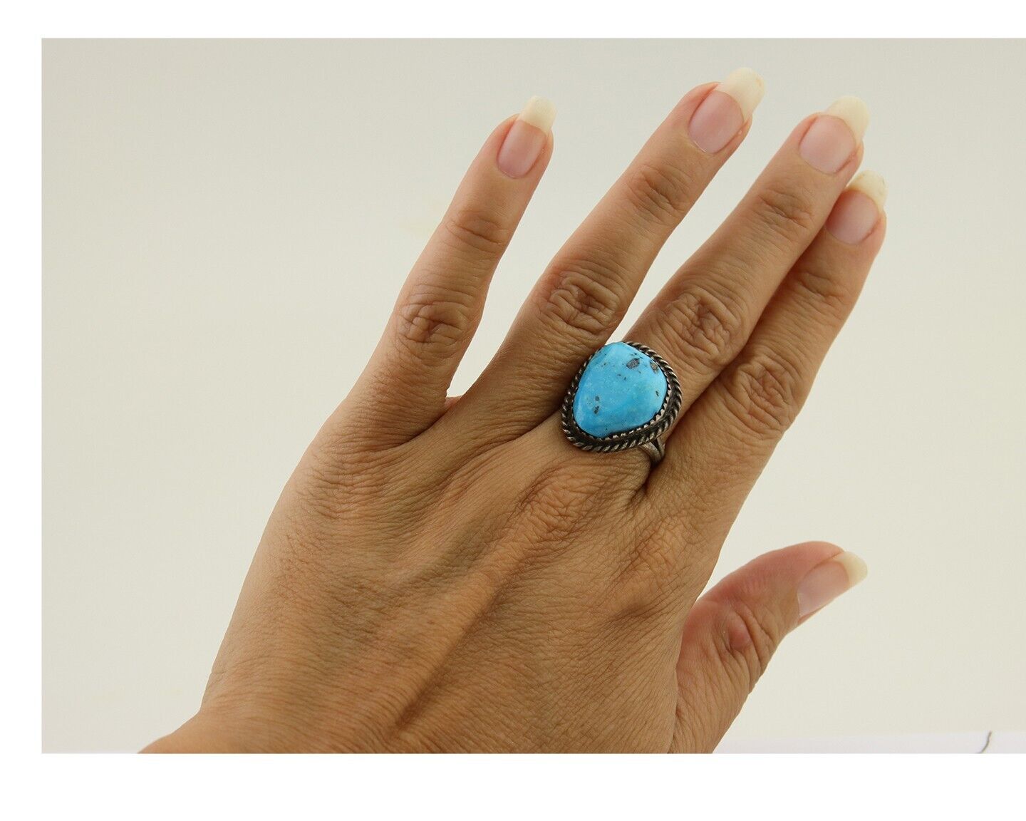 Navajo Ring 925 Silver Morenci Turquoise Native American Artist C.80's