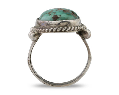 Navajo Ring 925 Silver Natural Blue Turquoise Artist Signed MC C.80's
