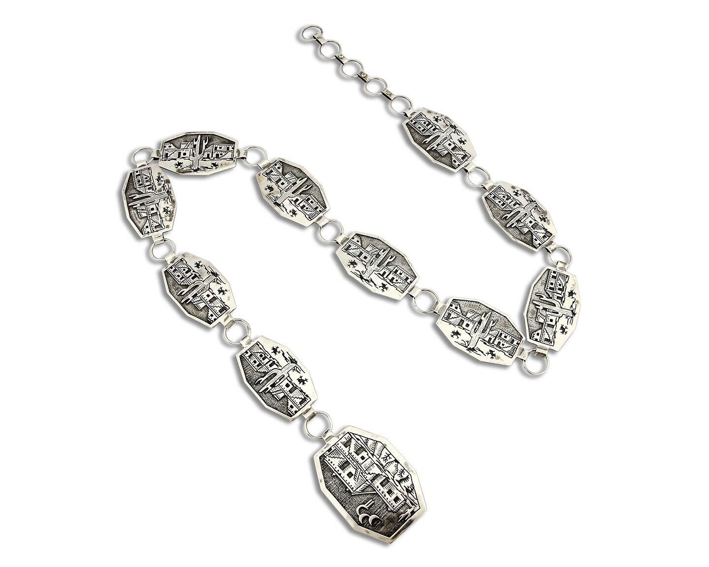 Navajo Concho Belt .925 Silver Pictograph Overlay Signed LE C.1980's