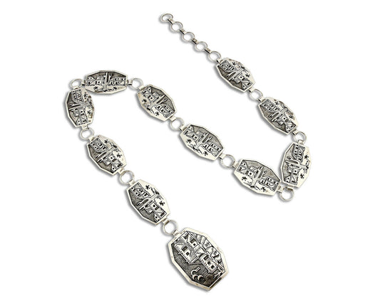 Navajo Concho Belt .925 Silver Pictograph Overlay Signed LE C.1980's