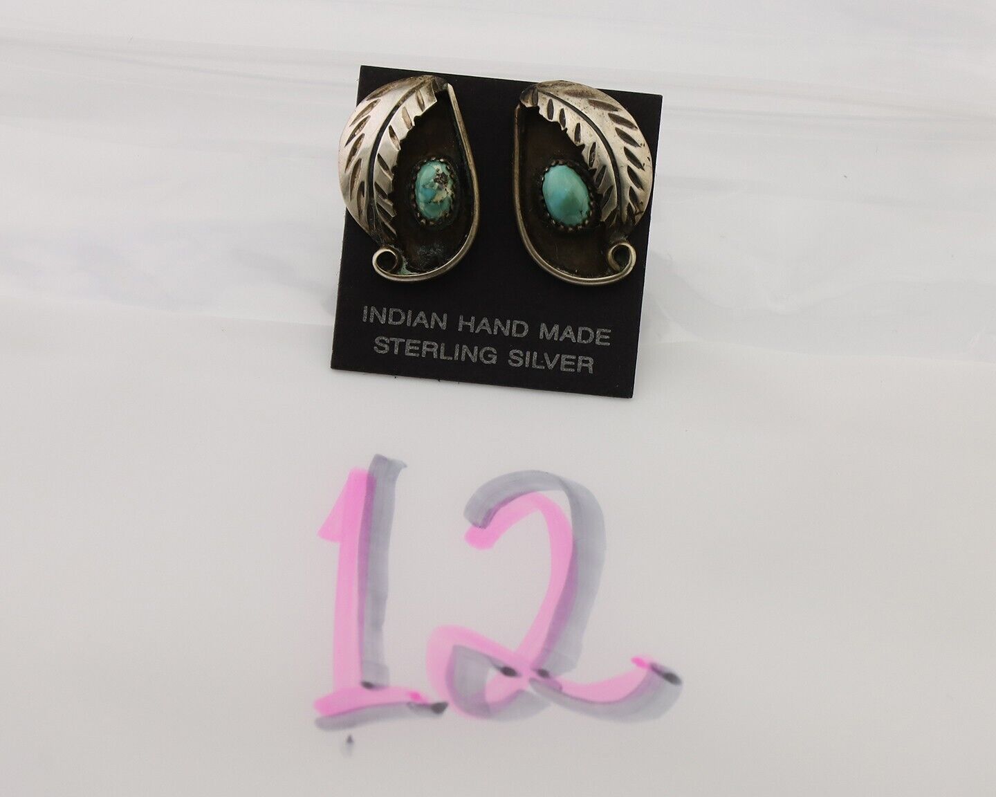 Navajo Earrings 925 Silver Natural Turquoise Native American Artist C.80's