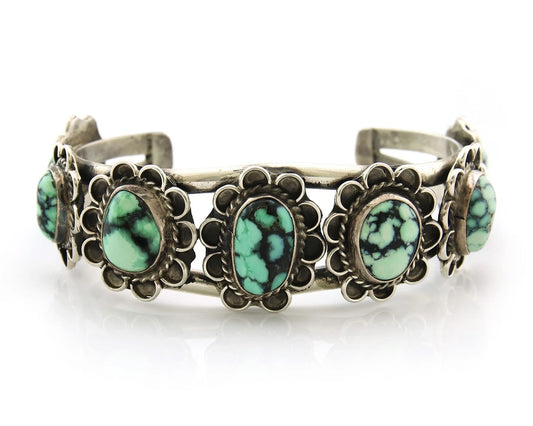 Navajo Cuff Bracelet Sterling Silver Natural Damele Turquoise Vintage Handmade