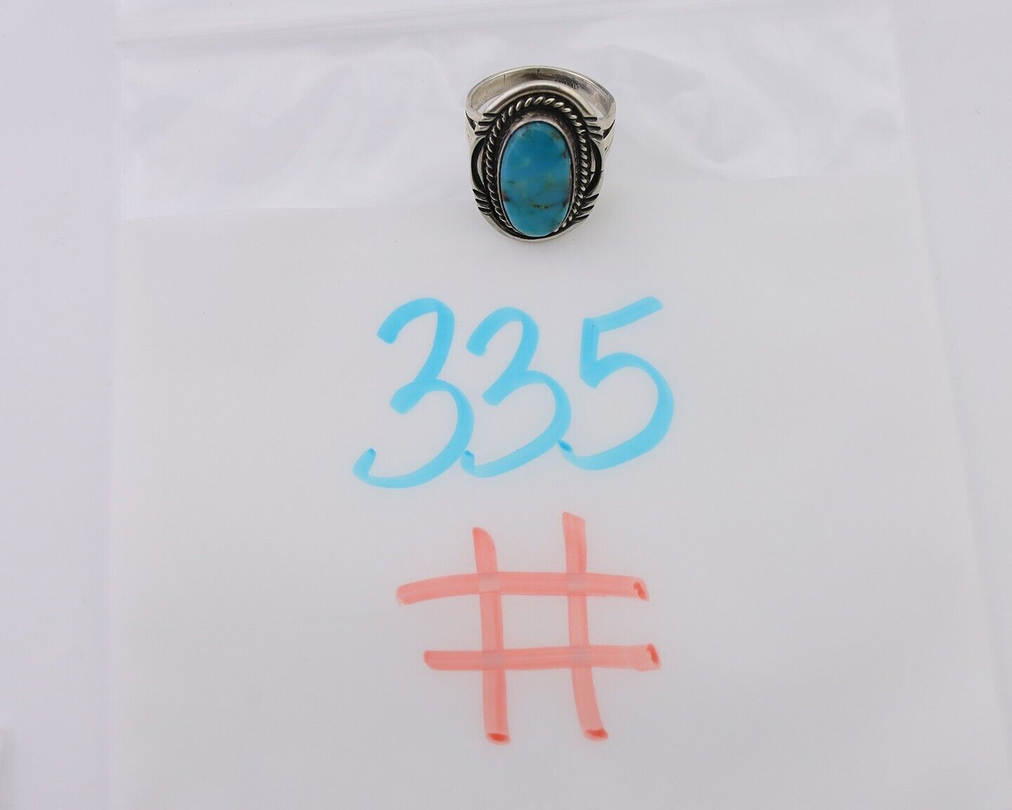 Navajo Ring 925 Silver Natural Blue Turquoise Artist Signed M BEGAY C.80's