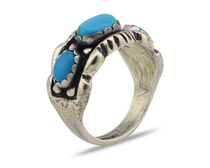 Navajo Ring 925 Silver Sleeping Beauty Turquoise Artist Signed MM C.80's