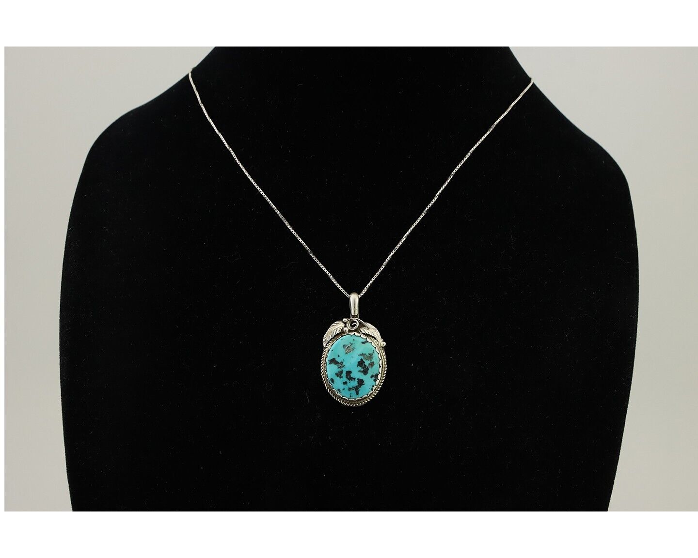 Navajo Necklace 925 Silver Sleeping Beauty Turquoise Signed Justin Morris C.90's