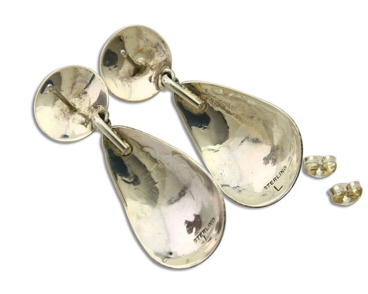 Navajo Earrings 925 Silver Turquoise & Coral Artist Signed Leeann Lee C.80's