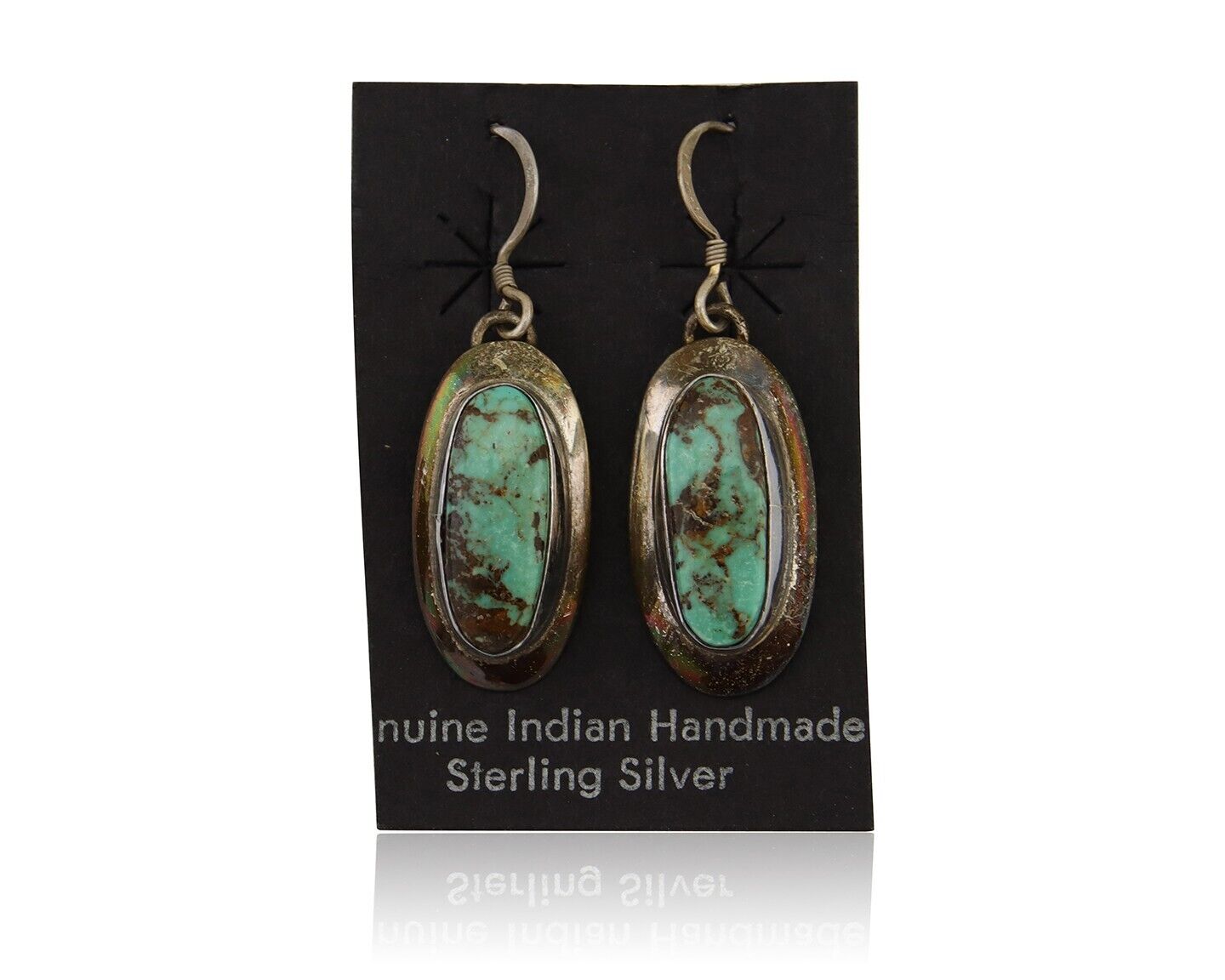 Navajo Shield Earrings 925 Silver Natural Blue Turquoise Signed Windmill C.80s