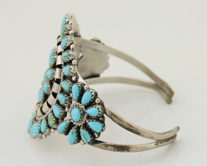 Navajo Bracelet 925 Silver Natural Blue Turquoise Signed Mathilda Benally C.80's