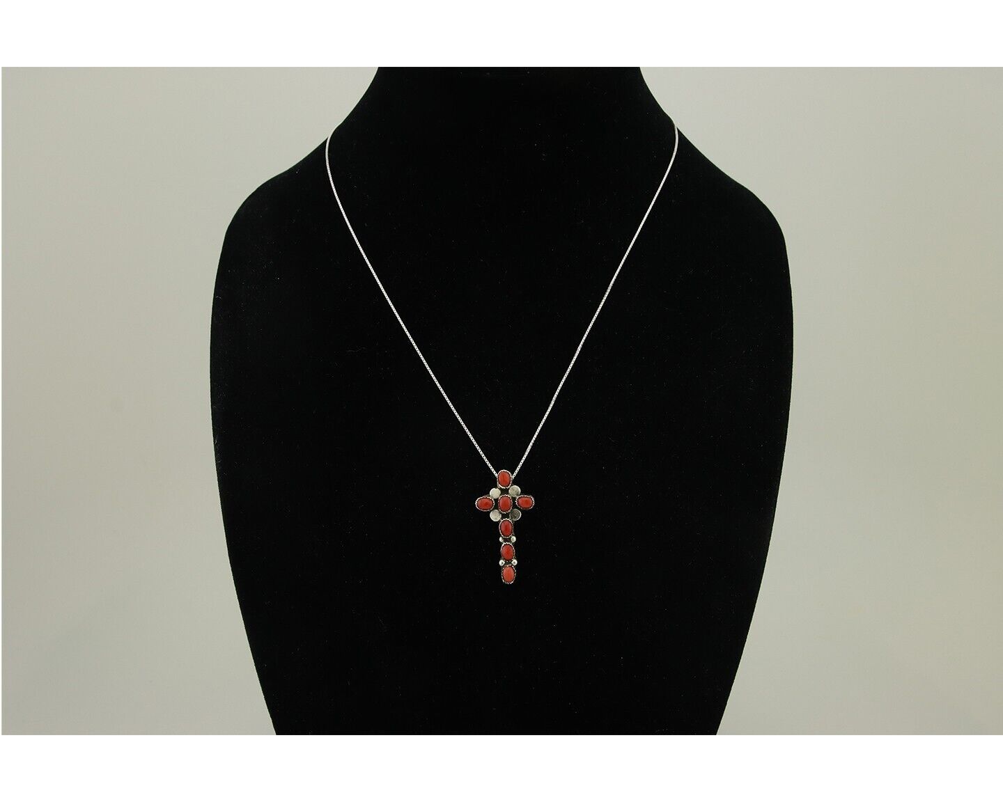Navajo Cross Necklace 925 Silver Mediterranean Coral Native American Artist C80s