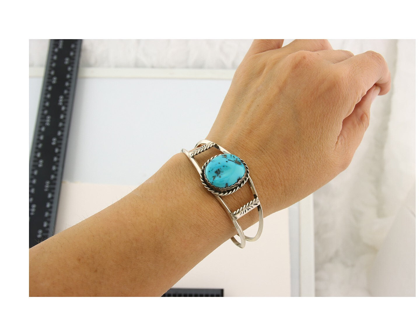 Navajo Bracelet 925 Silver Natural Blue Turquoise Native American Artist C.80s