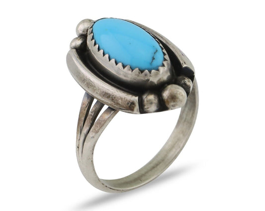 Navajo Ring 925 Silver Sleeping Beauty Turquoise Artist Signed SC C.80's