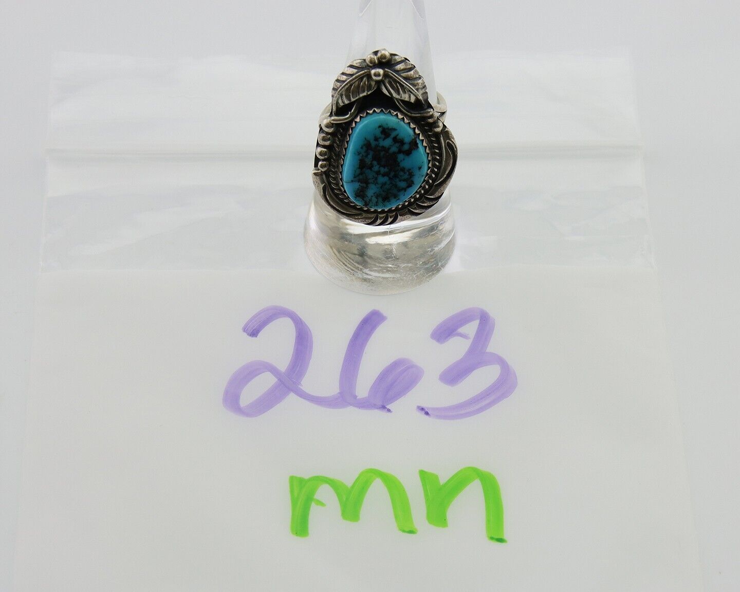 Navajo Ring 925 Silver Natural Blue Turquoise Native American Artist C.80's