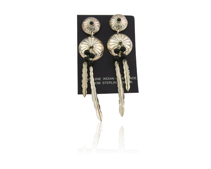 Navajo Earrings 925 Silver Handmade Natural Black Onyx Native American C.80's