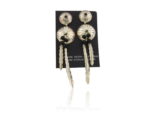 Navajo Earrings 925 Silver Handmade Natural Black Onyx Native American C.80's
