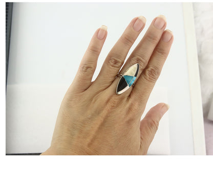 Vintage Zuni Ring 925 Sterling Silver Natural Gemstone Signed MK Size 6.25