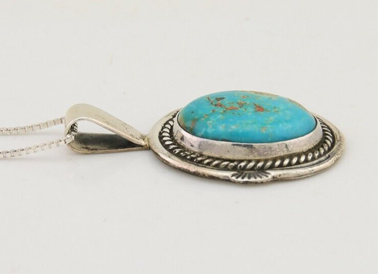 Navajo Necklace 925 Silver Natural Blue Turquoise Artist Signed Begay C.80s