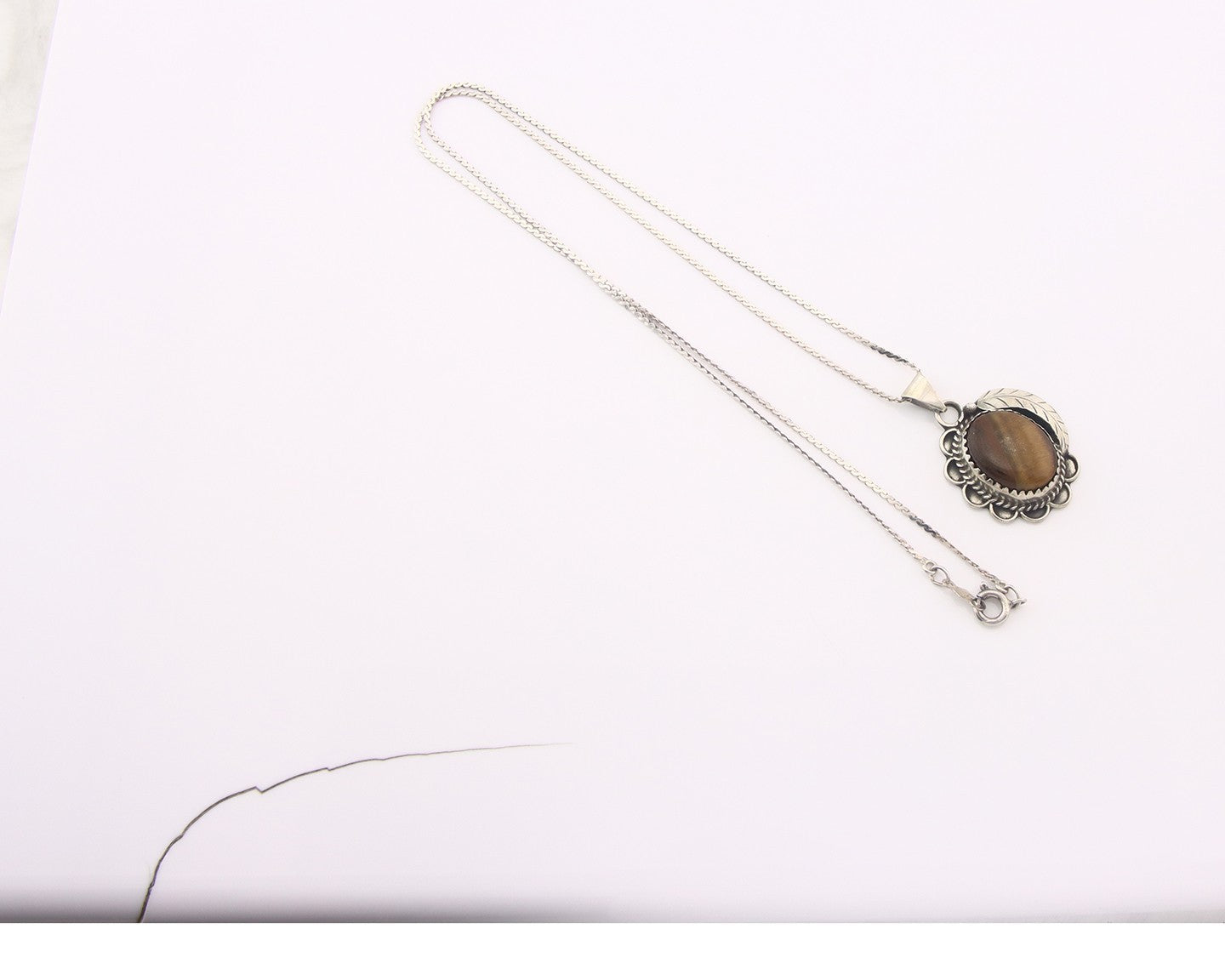 Navajo Sterling Silver Necklace Authentic Tiger Eye Sapphire Vintage Handmade