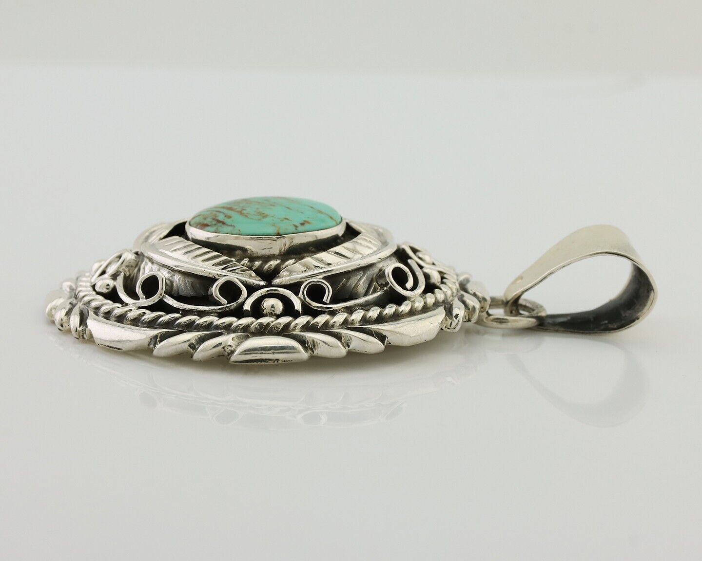 Navajo Pendant 925 Silver Kingman Turquoise Native American Artist C.80s