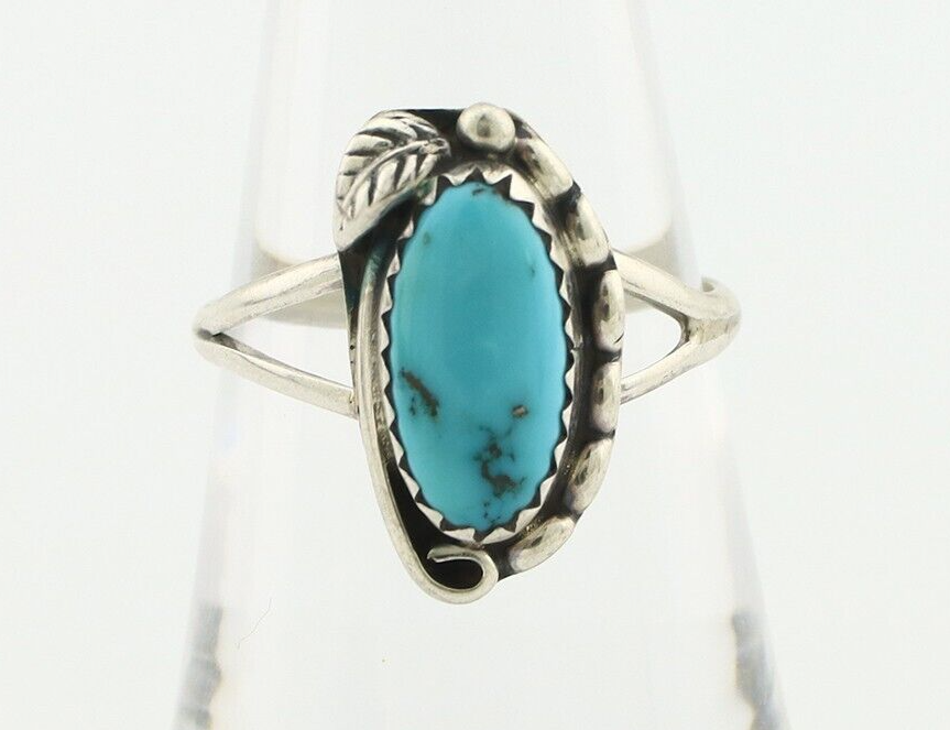 Navajo Ring 925 Silver Sleeping Beauty Turquoise Artist Signed SC C.80's