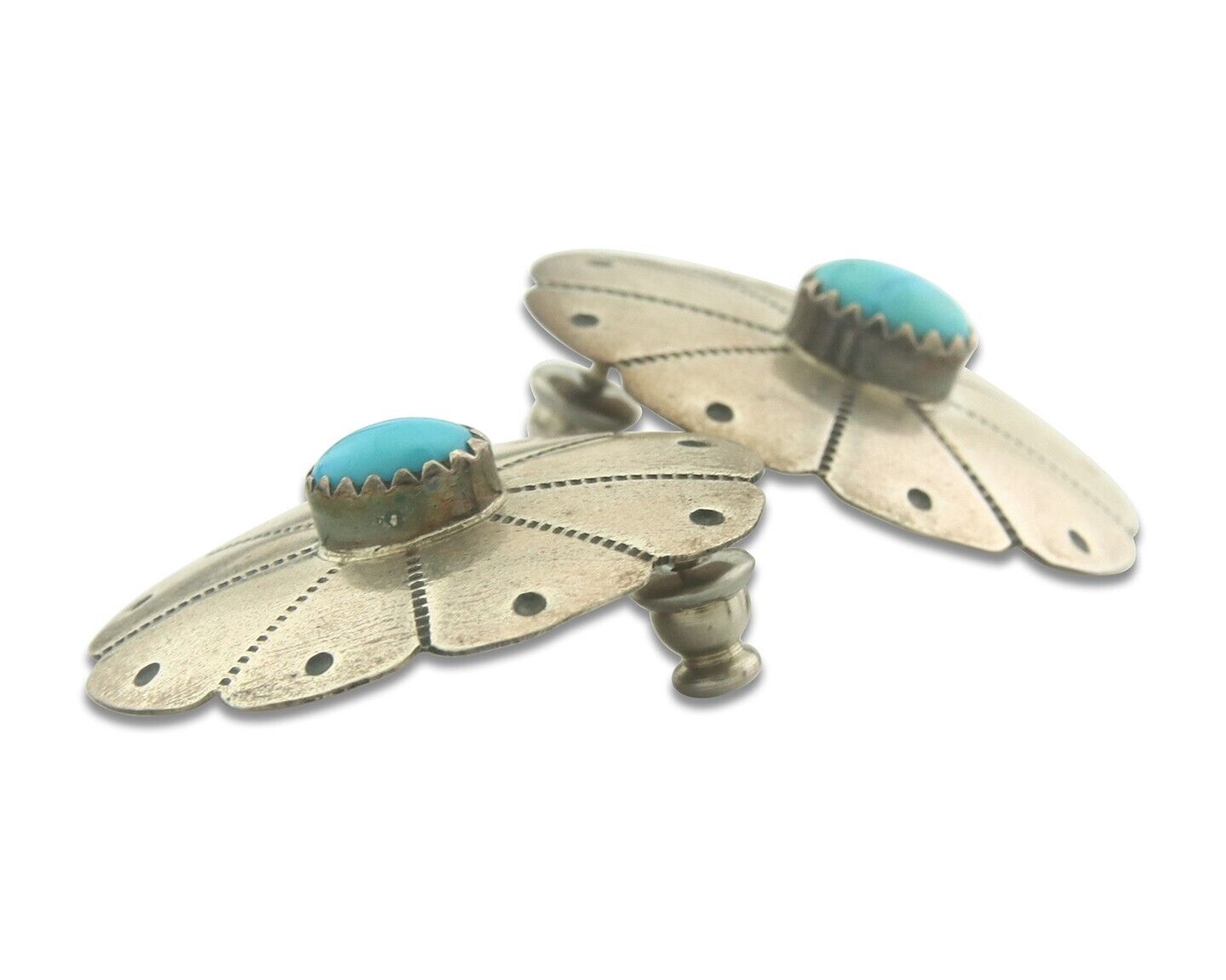 Navajo Earrings 925 Silver Natural Turquoise Artist Signed K. F. C.80's