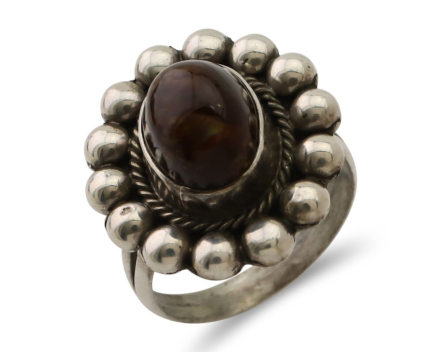 Navajo Handmade Ring 925 Silver Natural Fire Opal Native Artist Size 7.0 C.80's
