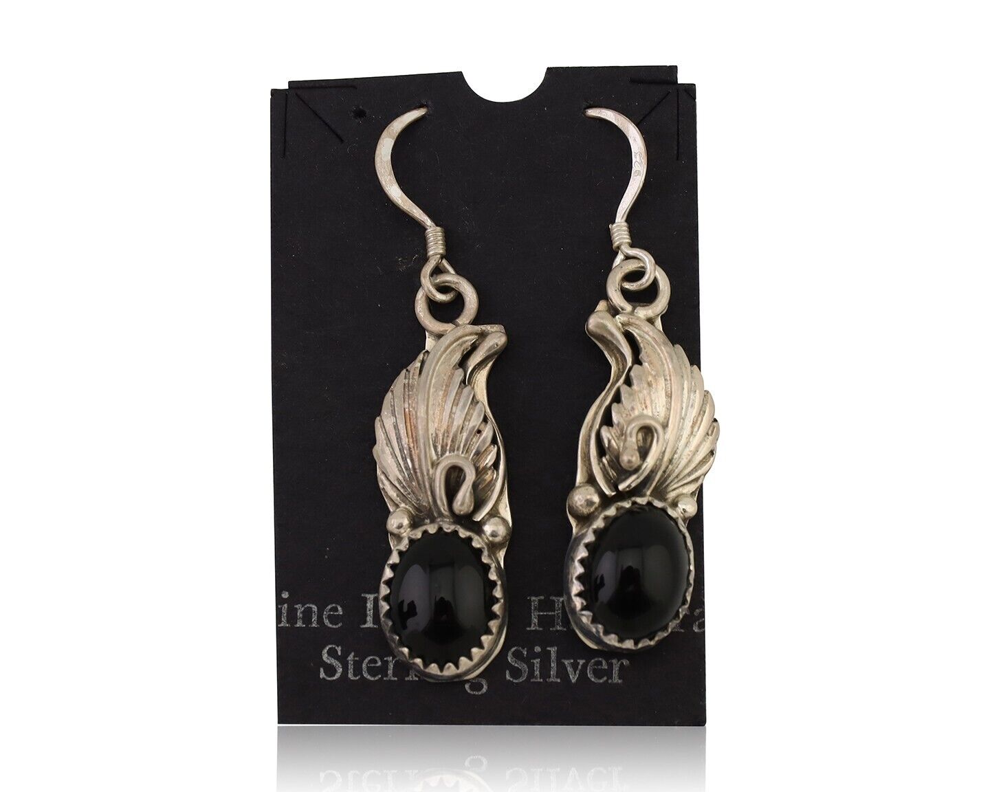 Navajo Dangle Earrings 925 Silver Black Onyx Native American Artist C.80's