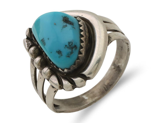 Navajo Ring 925 Silver Sleeping Beauty Turquoise Native American Artist C.80's