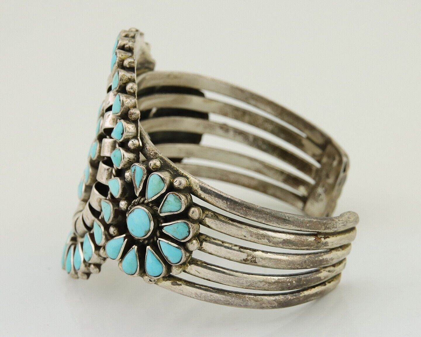 Navajo Bracelet 925 Silver Natural Blue Turquoise Signed Delbert Chatter C.80's