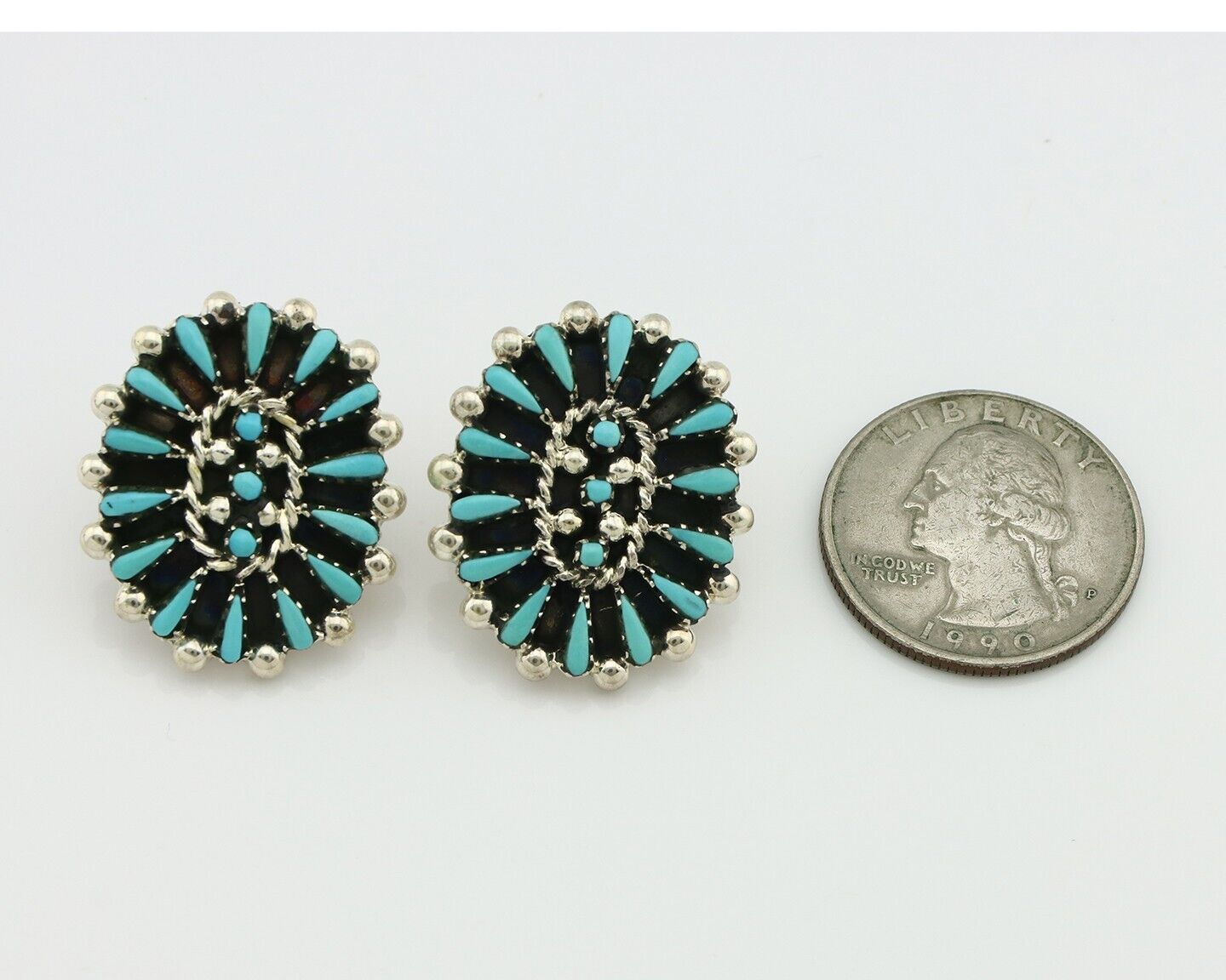 Navajo Earrings 925 Silver Sleeping Beauty Turquoise Signed B Yazzie C.80's